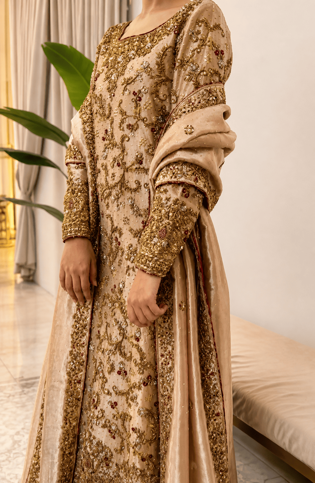 Gold embroidered bridal dress